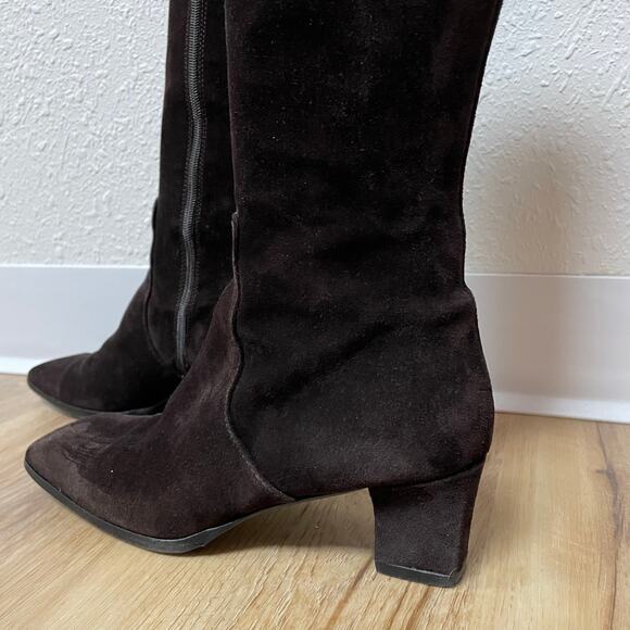 YSL Tall Suede Boots Square Toe Chocolate Brown Size 8.5 - Picture 4 of 13
